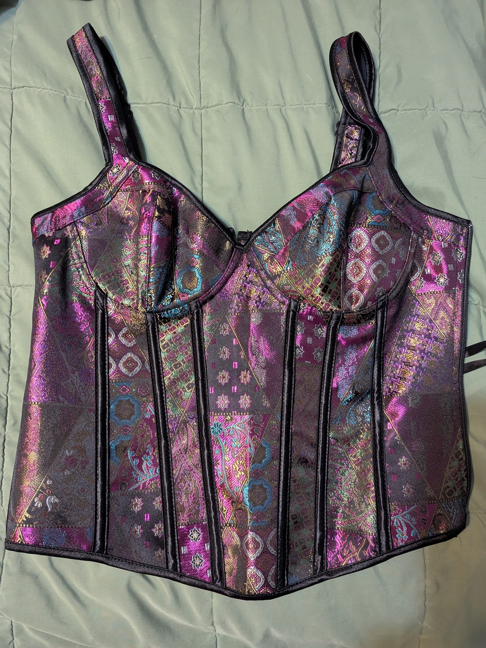 Purple Brocade Longline Bustier Top
